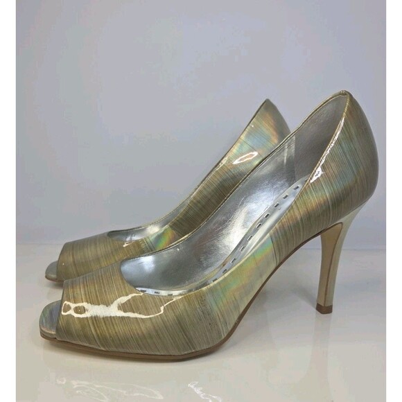 Gianni Bini Gold Iridescent Leather Peep Toe Pumps High Heel Sz 9 shine @ Hoco - Picture 4 of 8